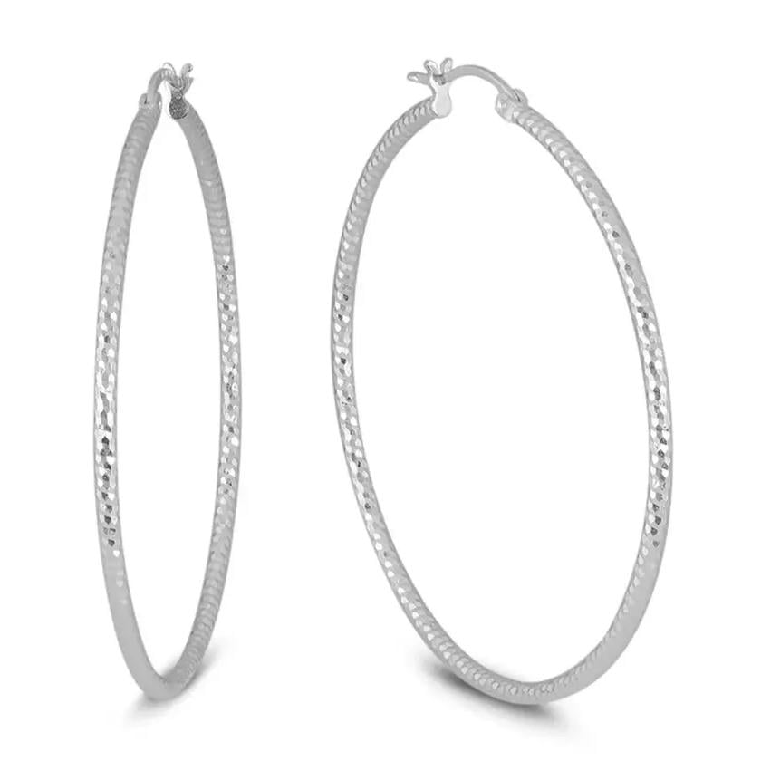 Sterling Silver Diamond Cut Hoop Earrings by Sevil 925 Image 1