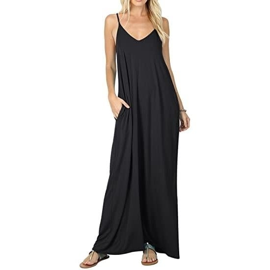 Stokeen Womens Summer Casual Plain Spaghetti Strap Maxi Dress Image 2