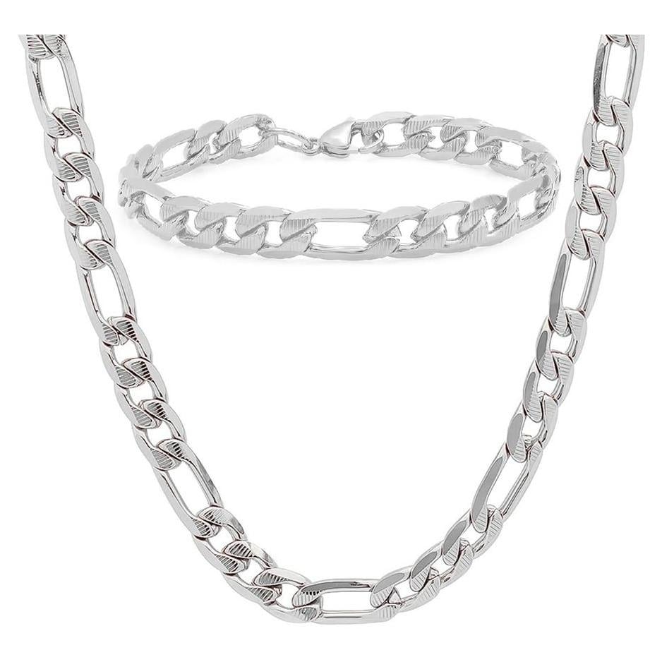 Stainless Steel Figaro Chain and Bracelet Set for Men Image 2