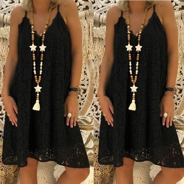 Summer Womens Loose V-neck Sling Sleeveless Dress Image 1