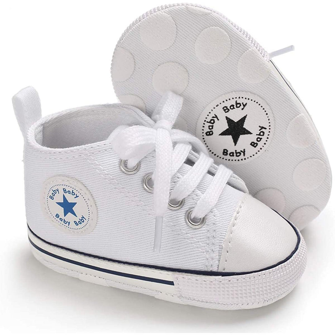 Unisex High Top Sneaker Soft Anti-Slip Sole Newborn Infant Denim Shoes Image 1