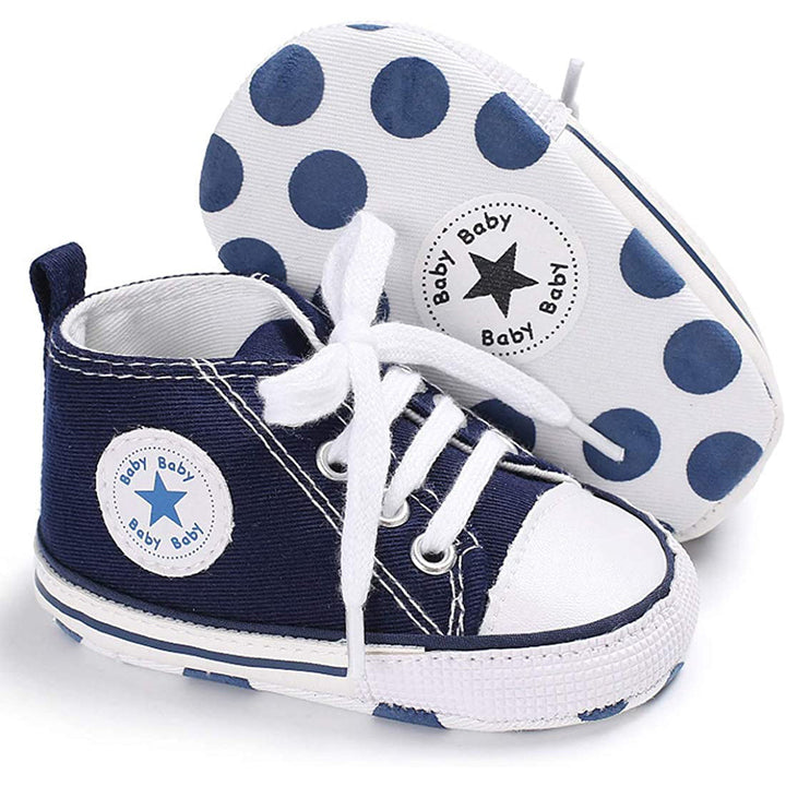 Unisex High Top Sneaker Soft Anti-Slip Sole Newborn Infant Denim Shoes Image 6