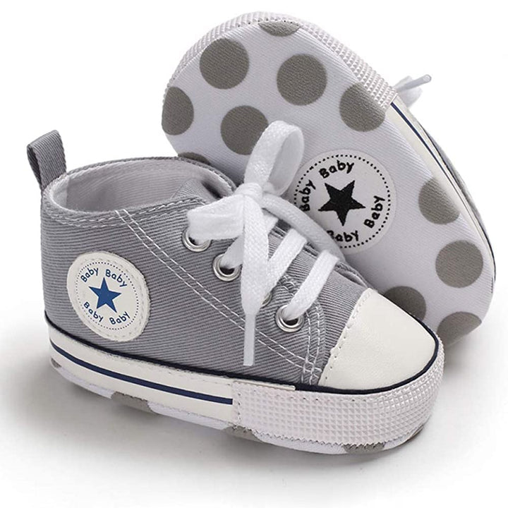 Unisex High Top Sneaker Soft Anti-Slip Sole Newborn Infant Denim Shoes Image 1