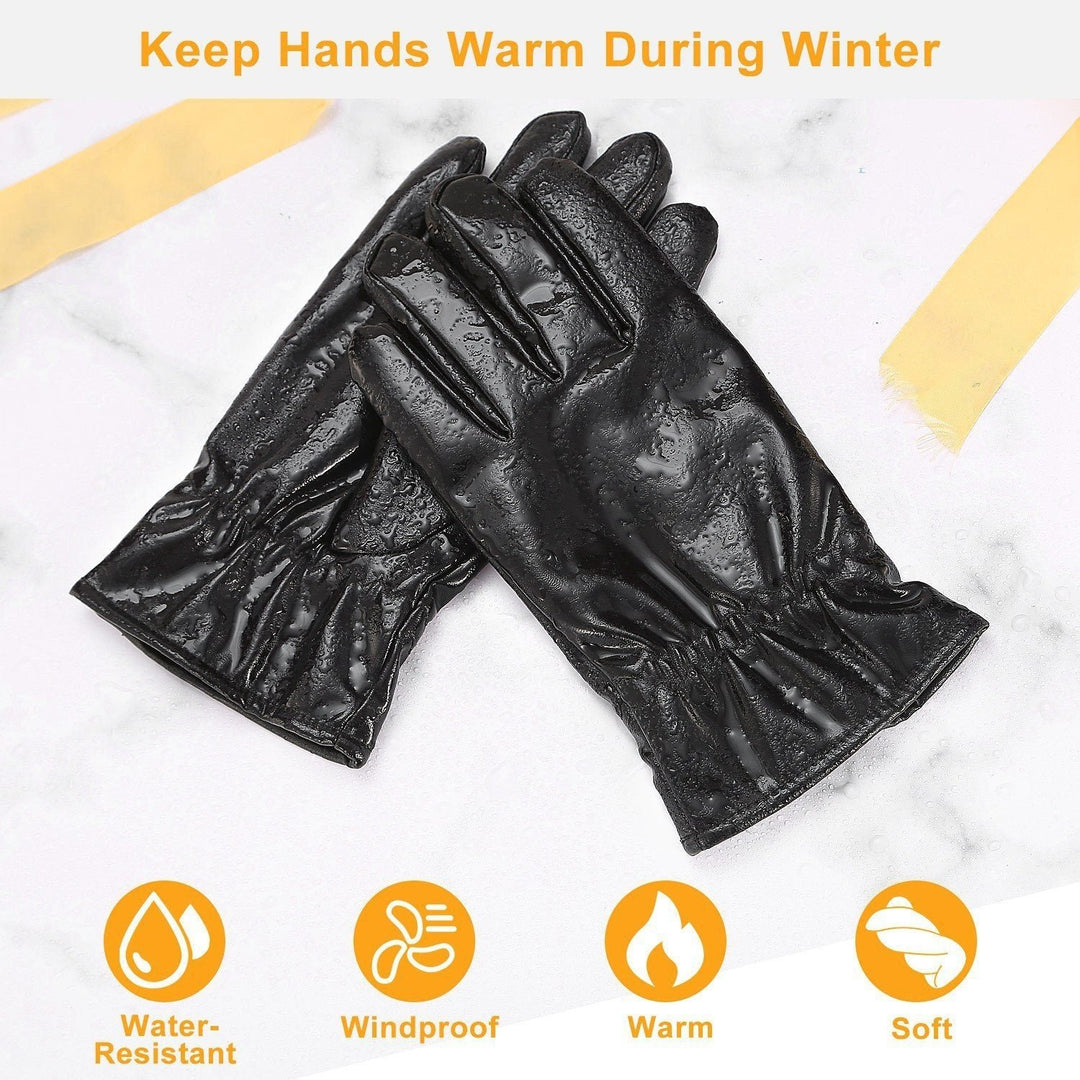 Unisex Leather Winter Warm Gloves Image 4