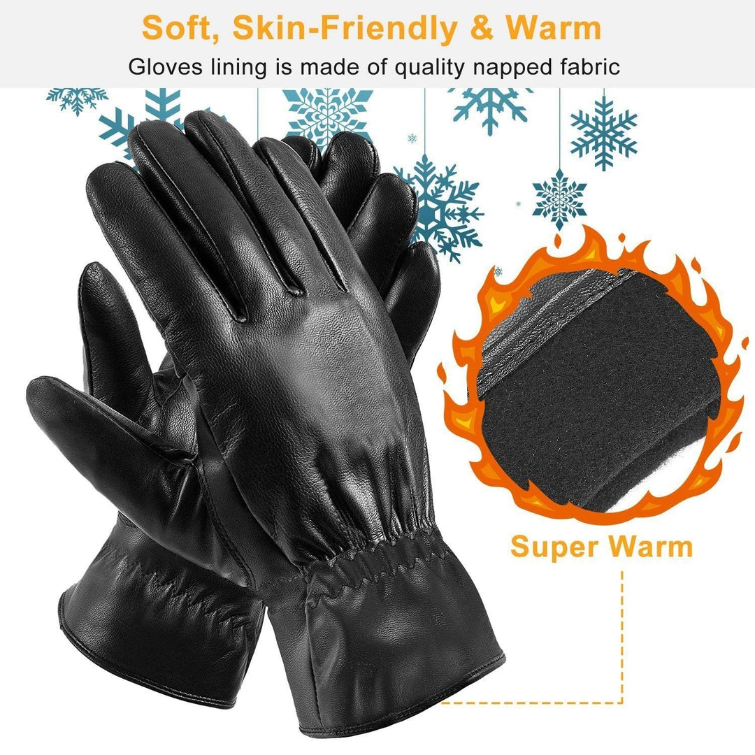 Unisex Leather Winter Warm Gloves Image 4