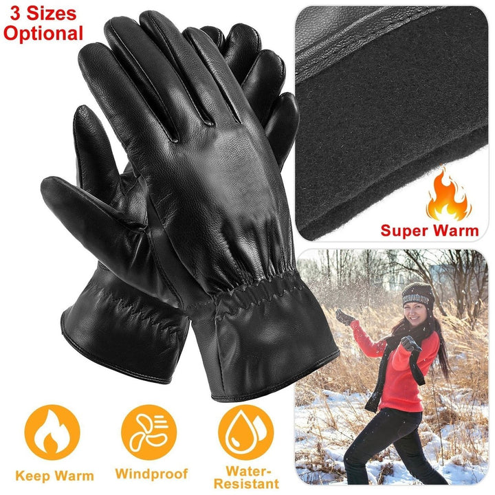 Unisex Leather Winter Warm Gloves Image 6