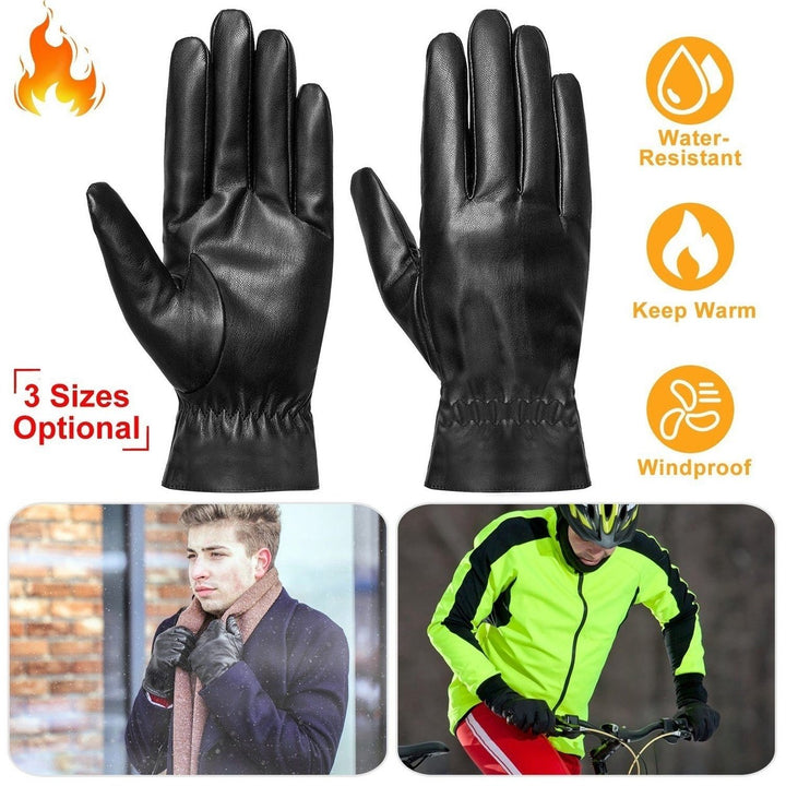 Unisex Leather Winter Warm Gloves Image 7