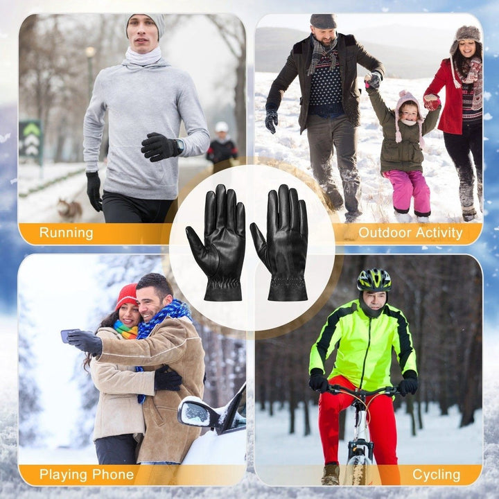 Unisex Leather Winter Warm Gloves Image 9