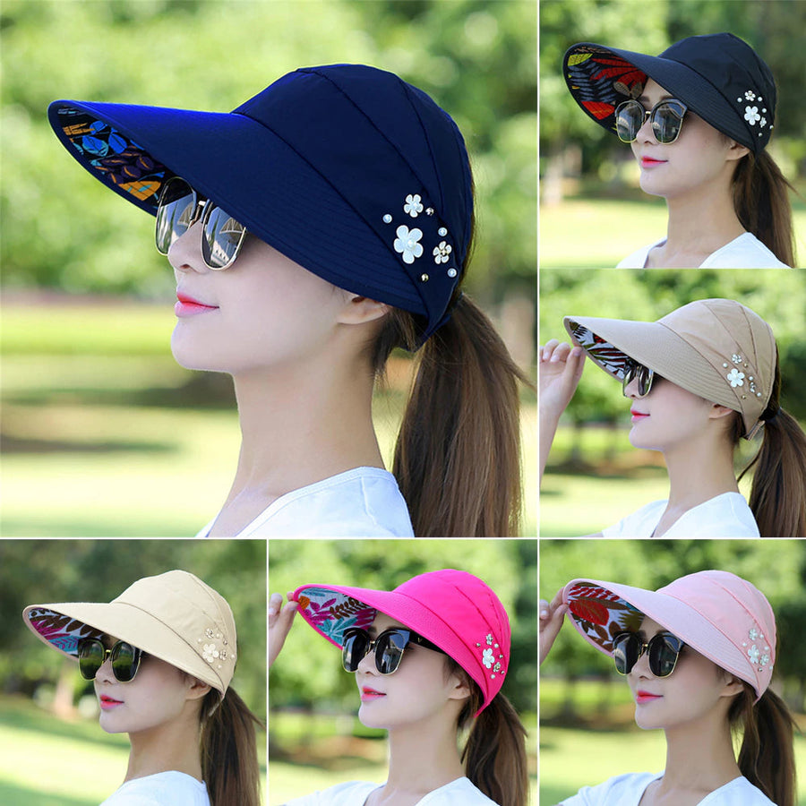 Wide Brim Sun Visor Foldable Picnic Hat Beach UV Protection Scallop Cap Image 1