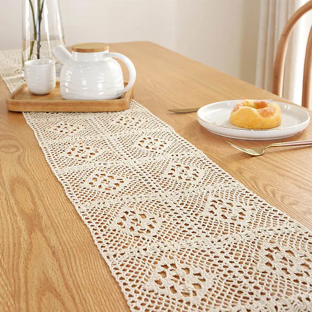 Vintage Farmhouse Style Crochet Lace Tablecloth Image 1