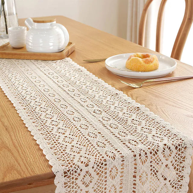 Vintage Farmhouse Style Crochet Lace Tablecloth Image 2