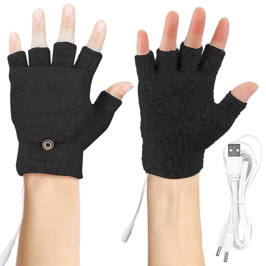 USB Wool Heated Half Fingerless Gloves Image 1