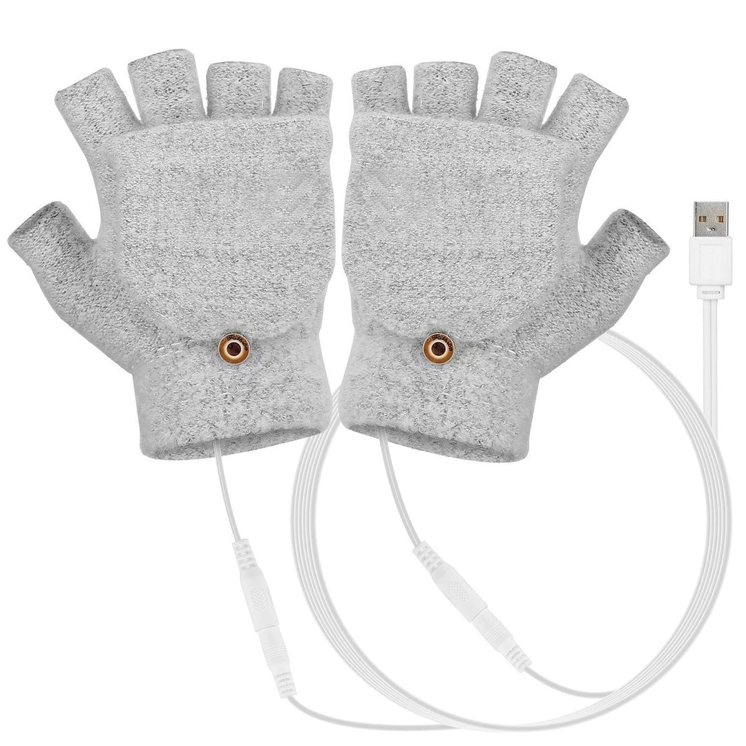 USB Wool Heated Half Fingerless Gloves Image 3