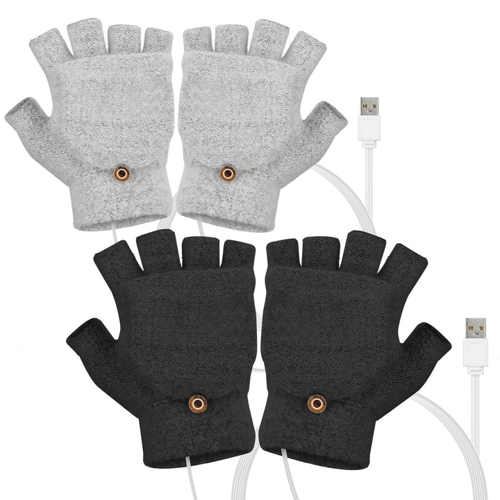 USB Wool Heated Half Fingerless Gloves Image 11