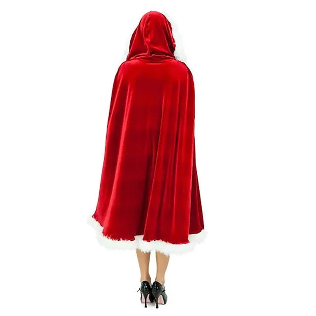 Velvet Hooded Cape Cloak Santa Cosplay Christmas Costumes Women Image 4