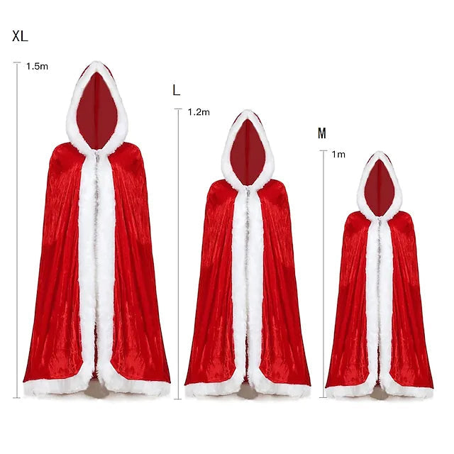 Velvet Hooded Cape Cloak Santa Cosplay Christmas Costumes Women Image 6