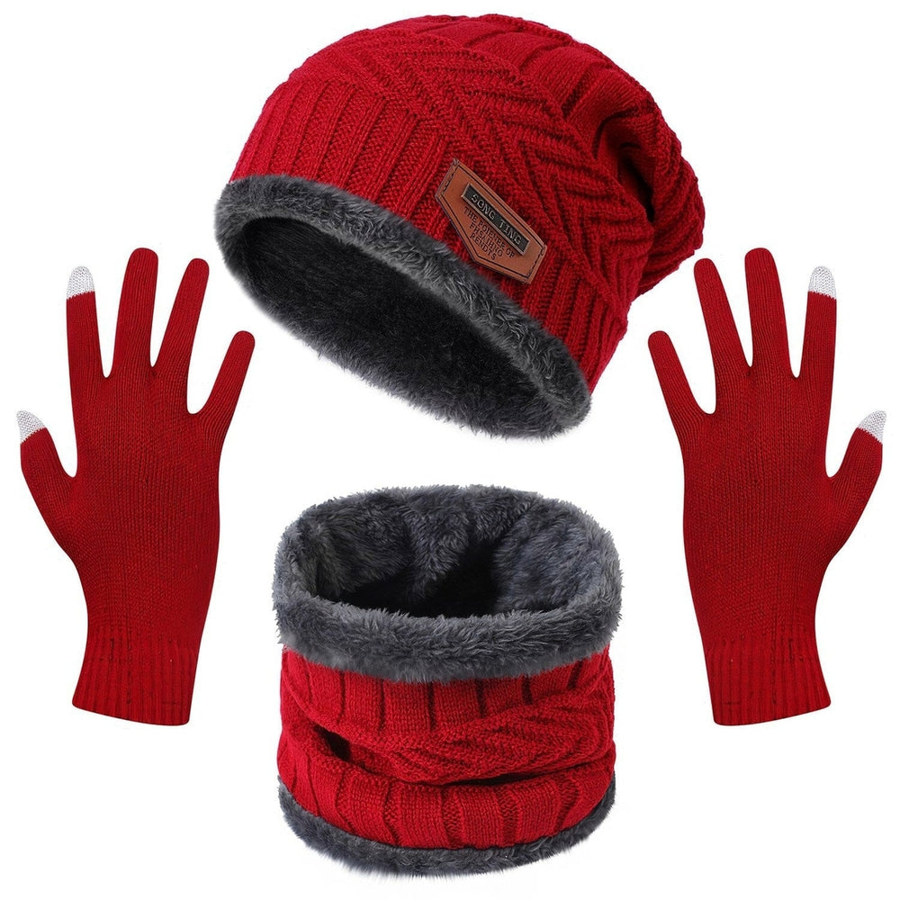 Winter Warm Beanie and Touch Screen Gloves Scarfs Set Image 2