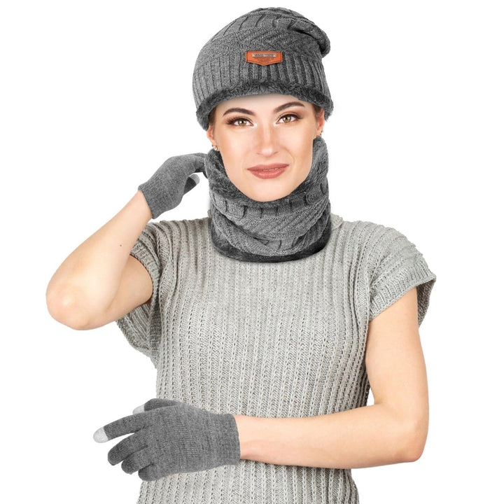 Winter Warm Beanie and Touch Screen Gloves Scarfs Set Image 4