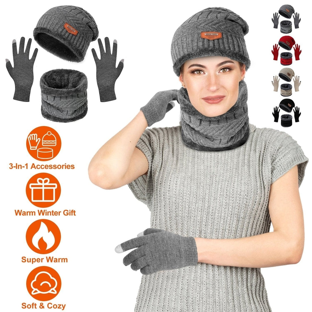 Winter Warm Beanie and Touch Screen Gloves Scarfs Set Image 7