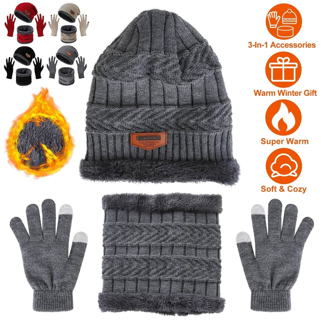 Winter Warm Beanie and Touch Screen Gloves Scarfs Set Image 8