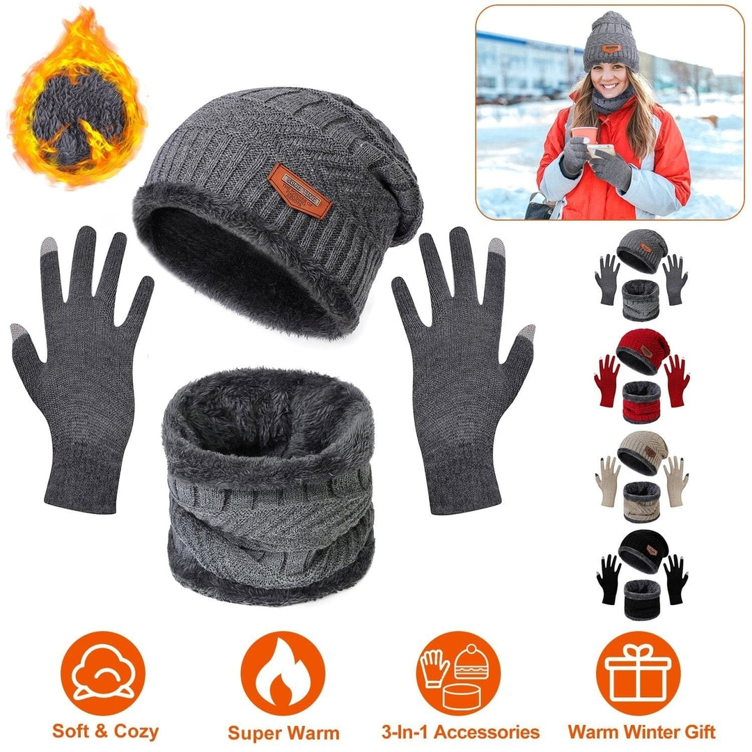 Winter Warm Beanie and Touch Screen Gloves Scarfs Set Image 9