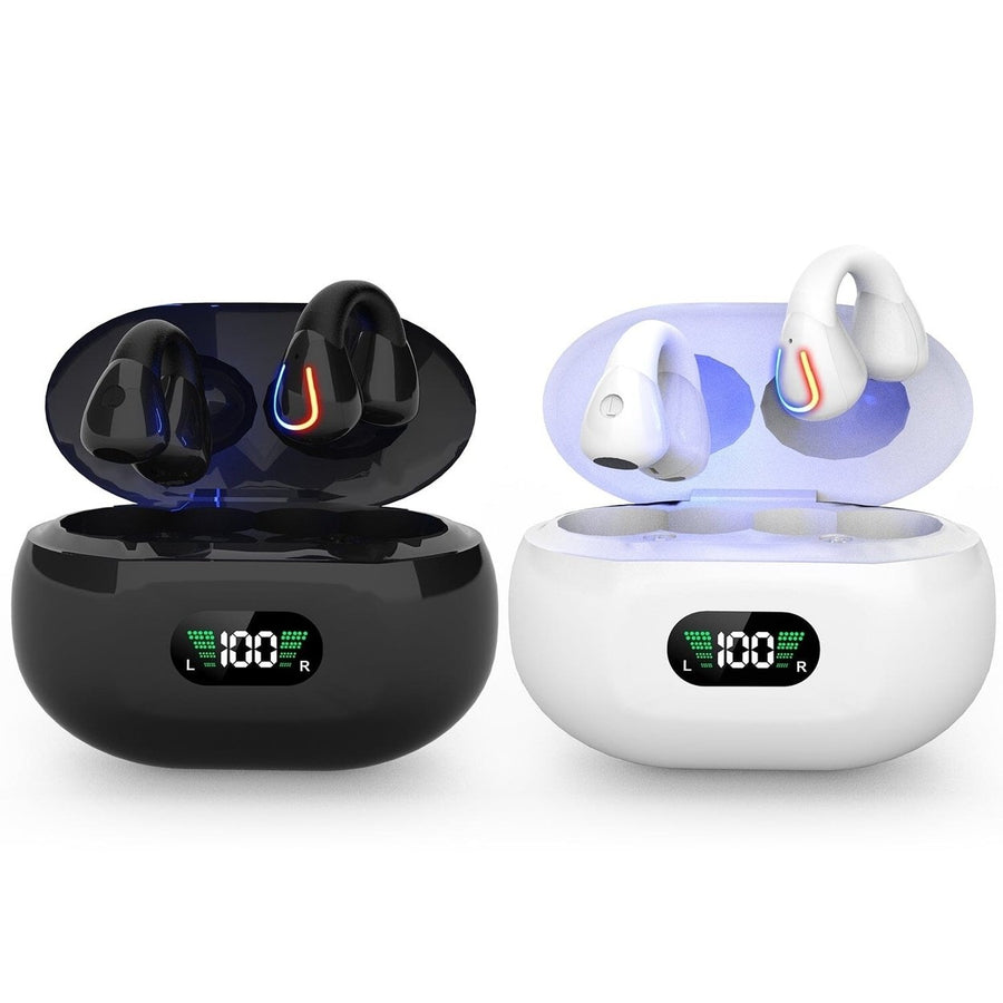 Wireless v5.3 Earbuds Clip-on Open TWS Earphones with Built-in Mic LED Charging Display Case Image 1