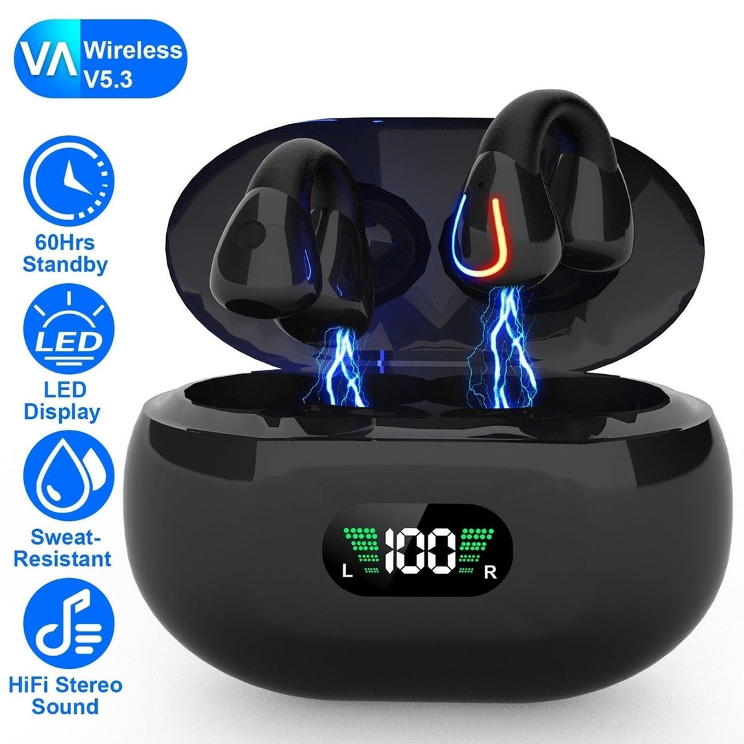 Wireless v5.3 Earbuds Clip-on Open TWS Earphones with Built-in Mic LED Charging Display Case Image 4