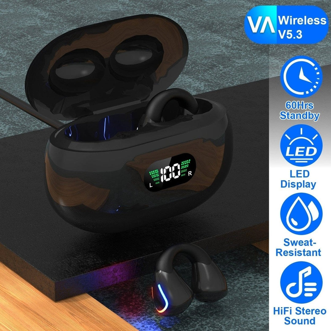 Wireless v5.3 Earbuds Clip-on Open TWS Earphones with Built-in Mic LED Charging Display Case Image 6