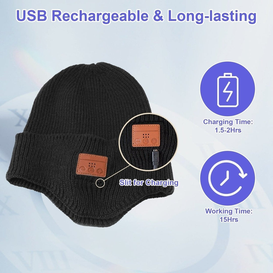 Wireless V5.0 Beanie Hat with Headphones USB Rechargeable Image 11