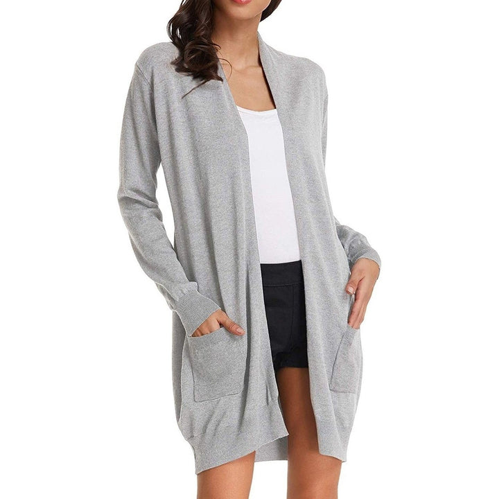 Womens Essential Solid Open Front Long Knited Cardigan Sweater Image 4