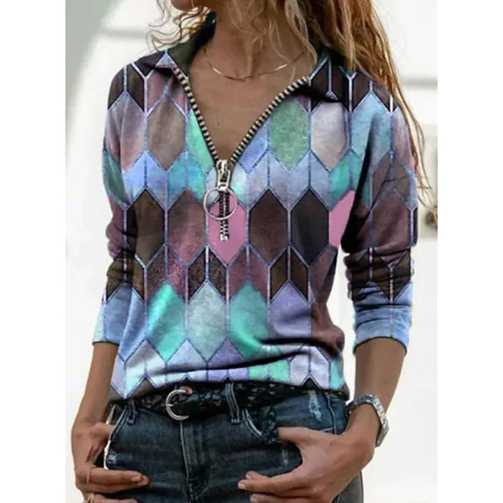 Womens Everyday V Neck Printed Long Sleeves Image 2