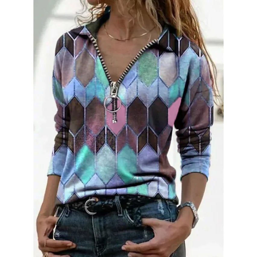 Womens Everyday V Neck Printed Long Sleeves Image 1