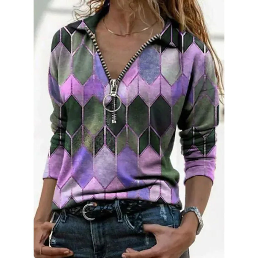 Womens Everyday V Neck Printed Long Sleeves Image 3