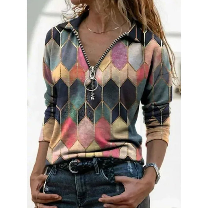 Womens Everyday V Neck Printed Long Sleeves Image 4