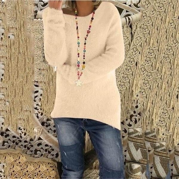 Womens Fashion Autumn and Winter Long Sleeve Knitted Sweaters Solid Color Warm Pullover Tops Image 3