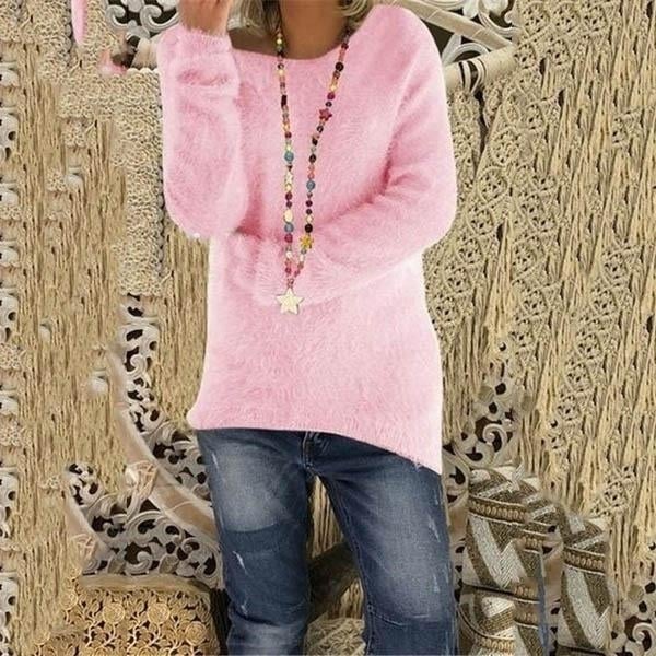 Womens Fashion Autumn and Winter Long Sleeve Knitted Sweaters Solid Color Warm Pullover Tops Image 1