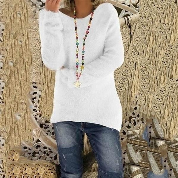 Womens Fashion Autumn and Winter Long Sleeve Knitted Sweaters Solid Color Warm Pullover Tops Image 9