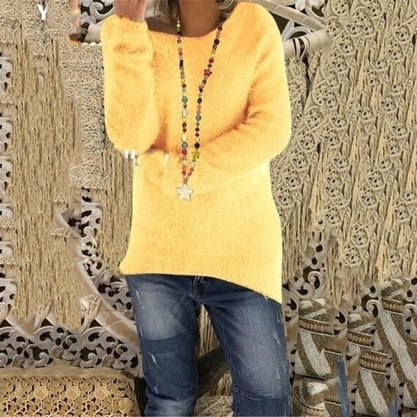 Womens Fashion Autumn and Winter Long Sleeve Knitted Sweaters Solid Color Warm Pullover Tops Image 10