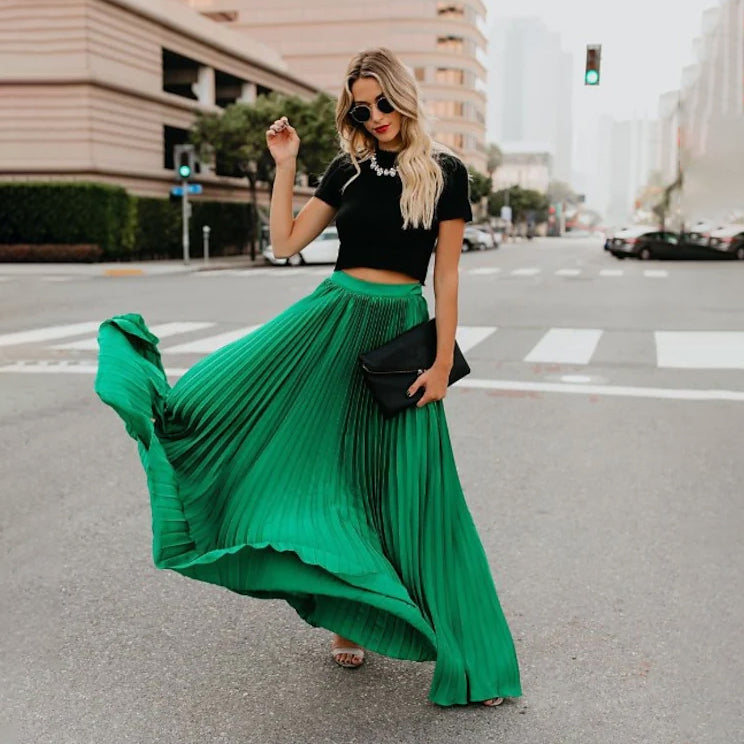 Womens Fashion Long Summer Swing Pleated Skirt Image 1