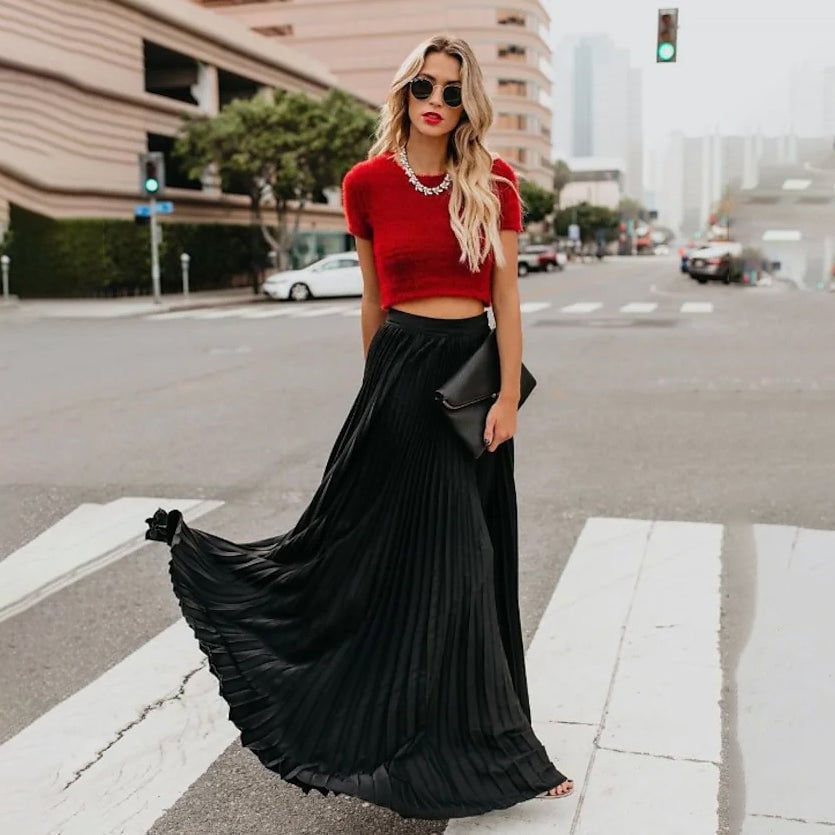 Womens Fashion Long Summer Swing Pleated Skirt Image 2