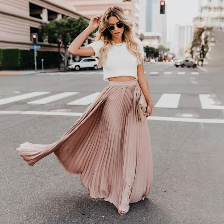 Womens Fashion Long Summer Swing Pleated Skirt Image 3