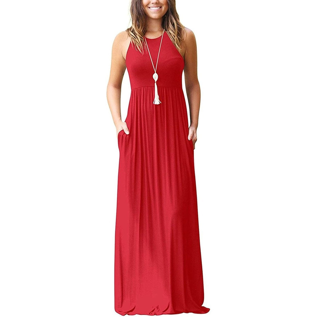 Womens Fashion Summer Sleeveless Racerback Loose Plain Maxi Dresses Image 1