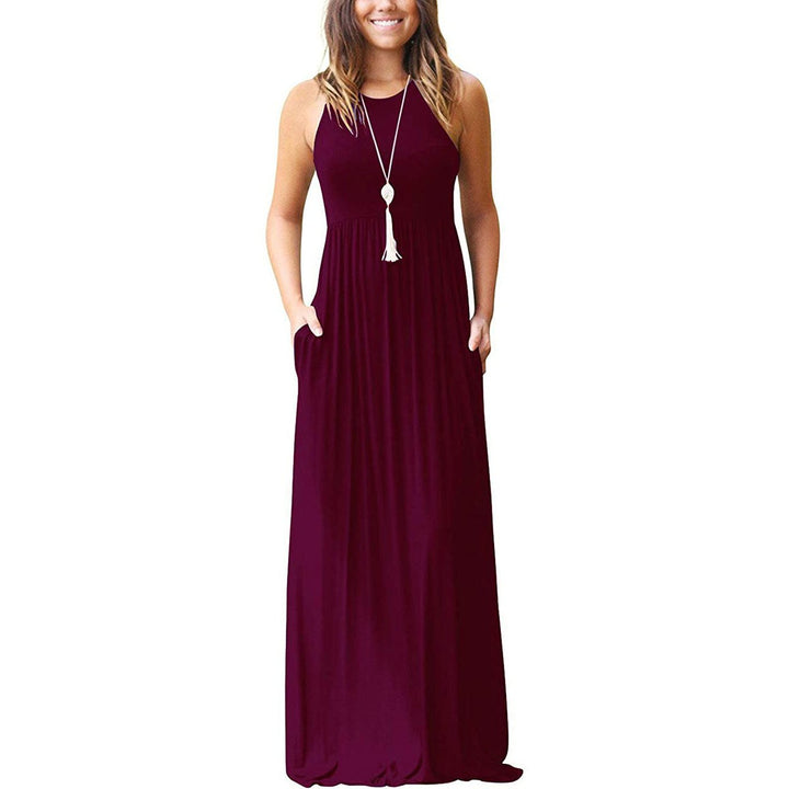 Womens Fashion Summer Sleeveless Racerback Loose Plain Maxi Dresses Image 2