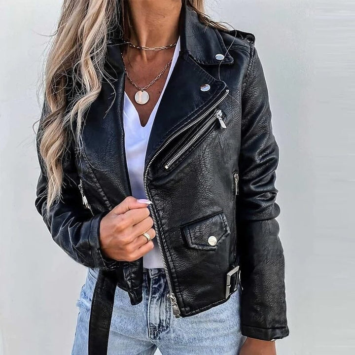 Womens Faux Modern Street Style Leather Jacket Image 2