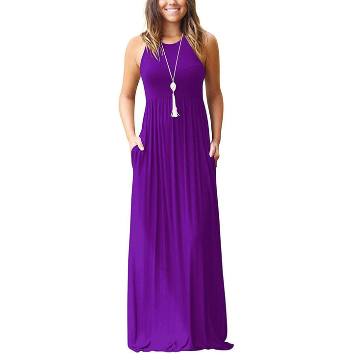 Womens Fashion Summer Sleeveless Racerback Loose Plain Maxi Dresses Image 3