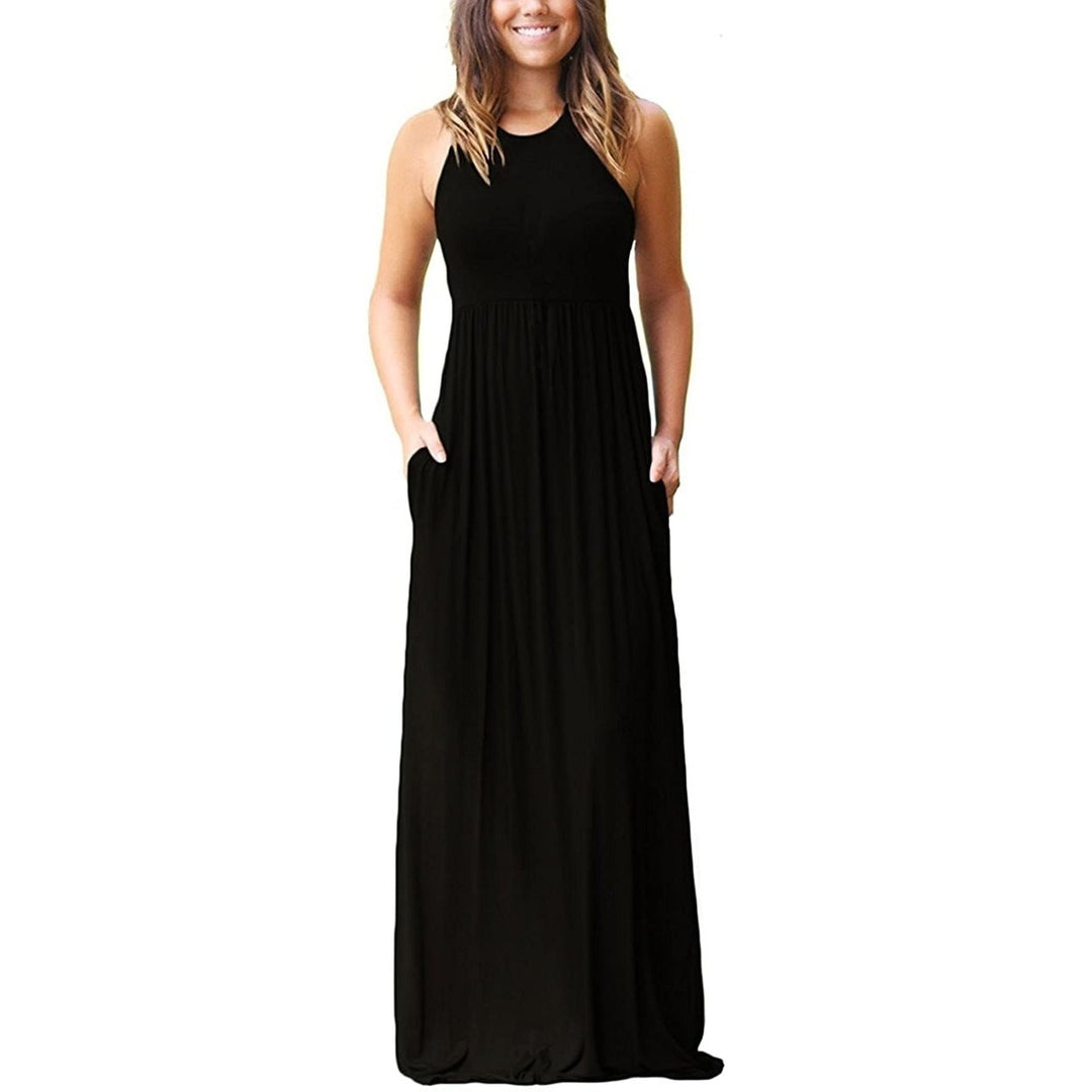 Womens Fashion Summer Sleeveless Racerback Loose Plain Maxi Dresses Image 4