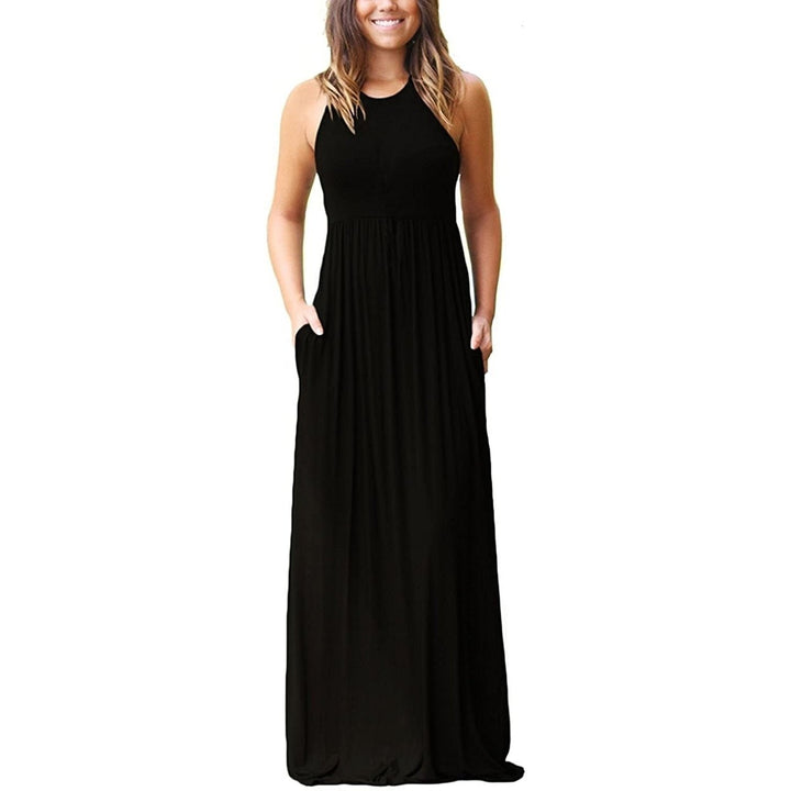 Womens Fashion Summer Sleeveless Racerback Loose Plain Maxi Dresses Image 4