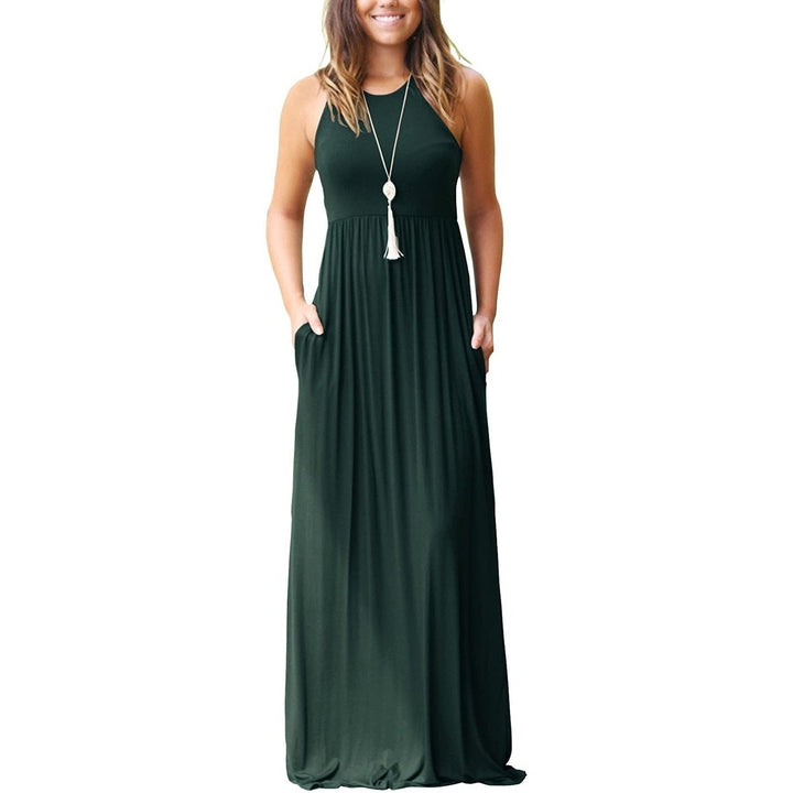 Womens Fashion Summer Sleeveless Racerback Loose Plain Maxi Dresses Image 4