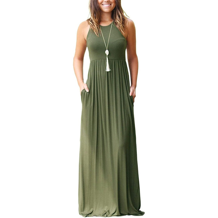 Womens Fashion Summer Sleeveless Racerback Loose Plain Maxi Dresses Image 6