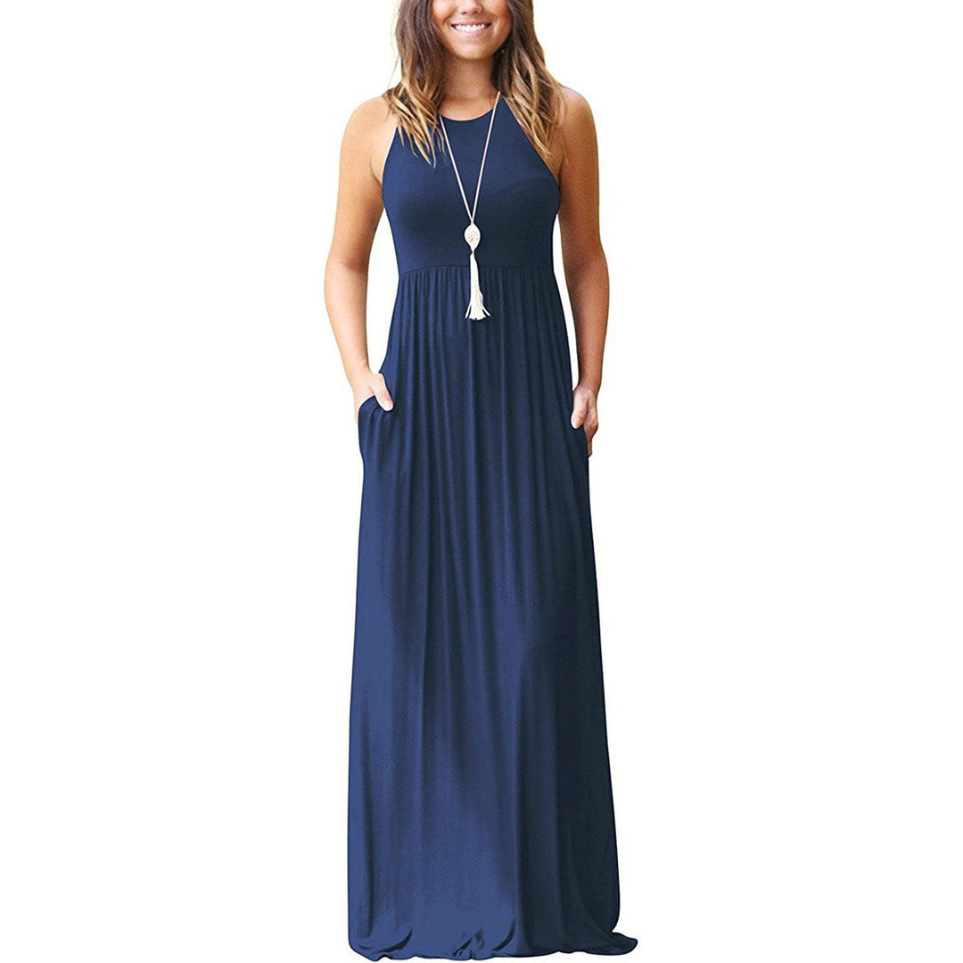 Womens Fashion Summer Sleeveless Racerback Loose Plain Maxi Dresses Image 7